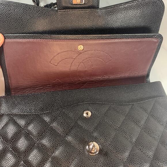 Chanel Caviar Jumbo Double Flap Bag Classic Quilted Leather Black CC Silver - Picture 13 of 16